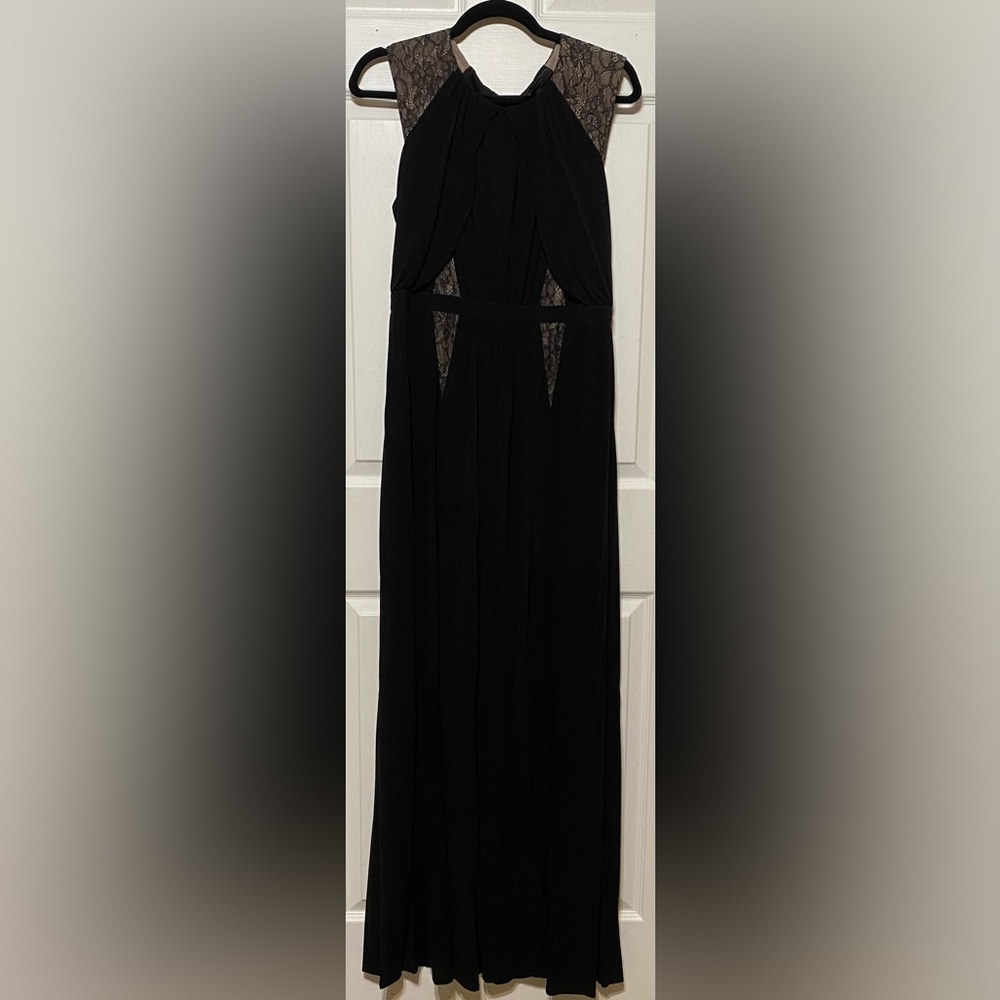 BCBG MAXAZARIA Black Stehla lace blocked jersey gown